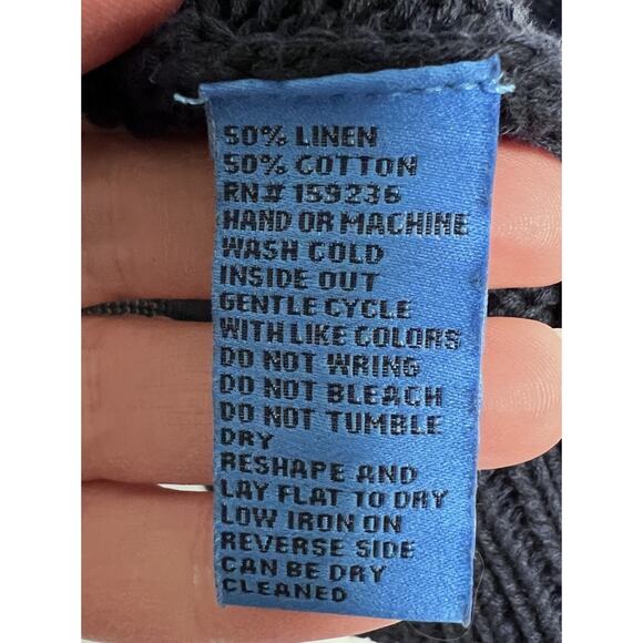 J. McLaughlin Cotton Linen Sweater Cardigan XL Comfort Quiet Luxury Navy Preppy - Picture 10 of 13